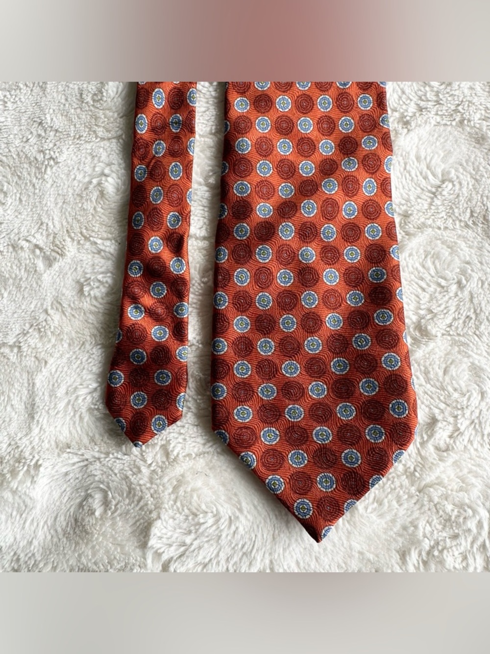 Vintage Jos A Bank Necktie Mens 53” Orange Silk Geometric Formal Circles Italy
